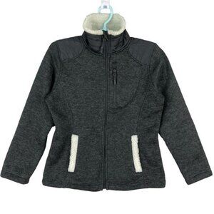 CB Sport Women's Fleece Jacket Size SP Faux Fur Full Zip Black/White Long Sleeve